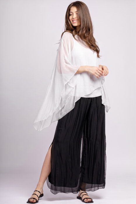 Bluza asimetrica din matase naturala si vascoza tip poncho, alba