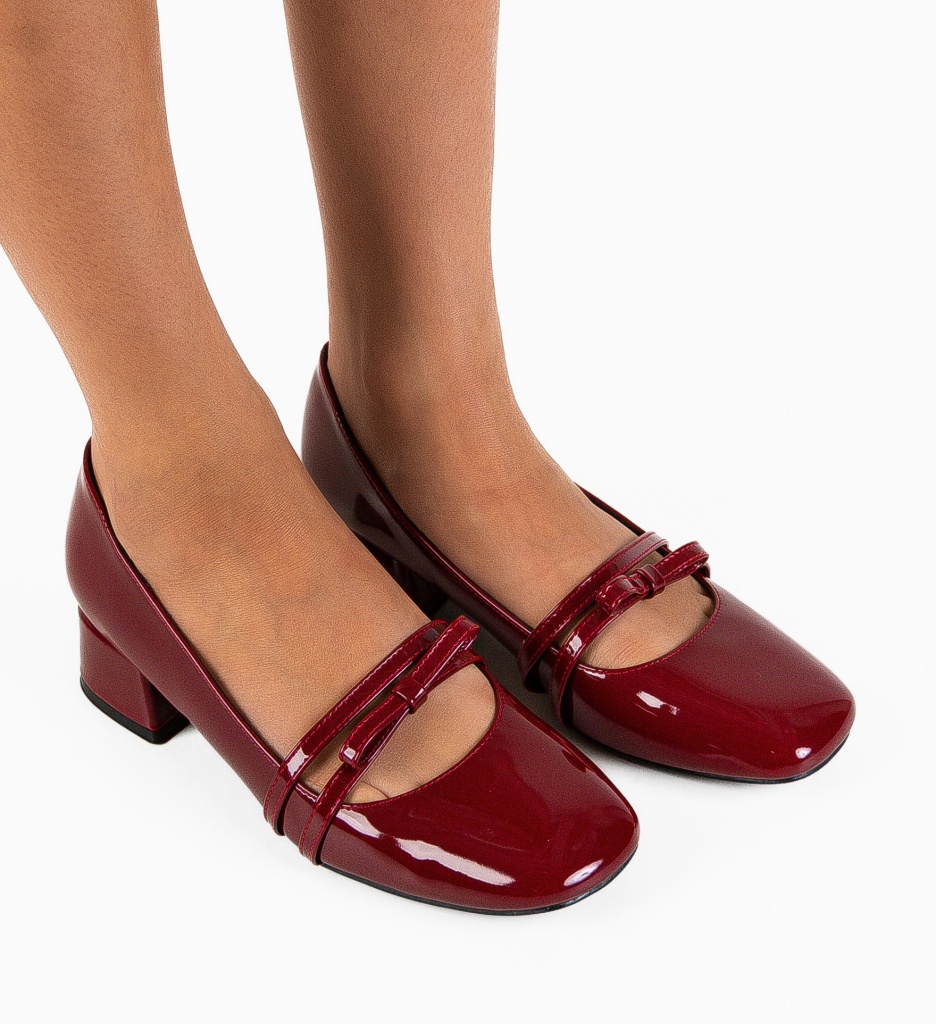 Pantofi Tospe Grena Eleganți cu Toc - imagine 2
