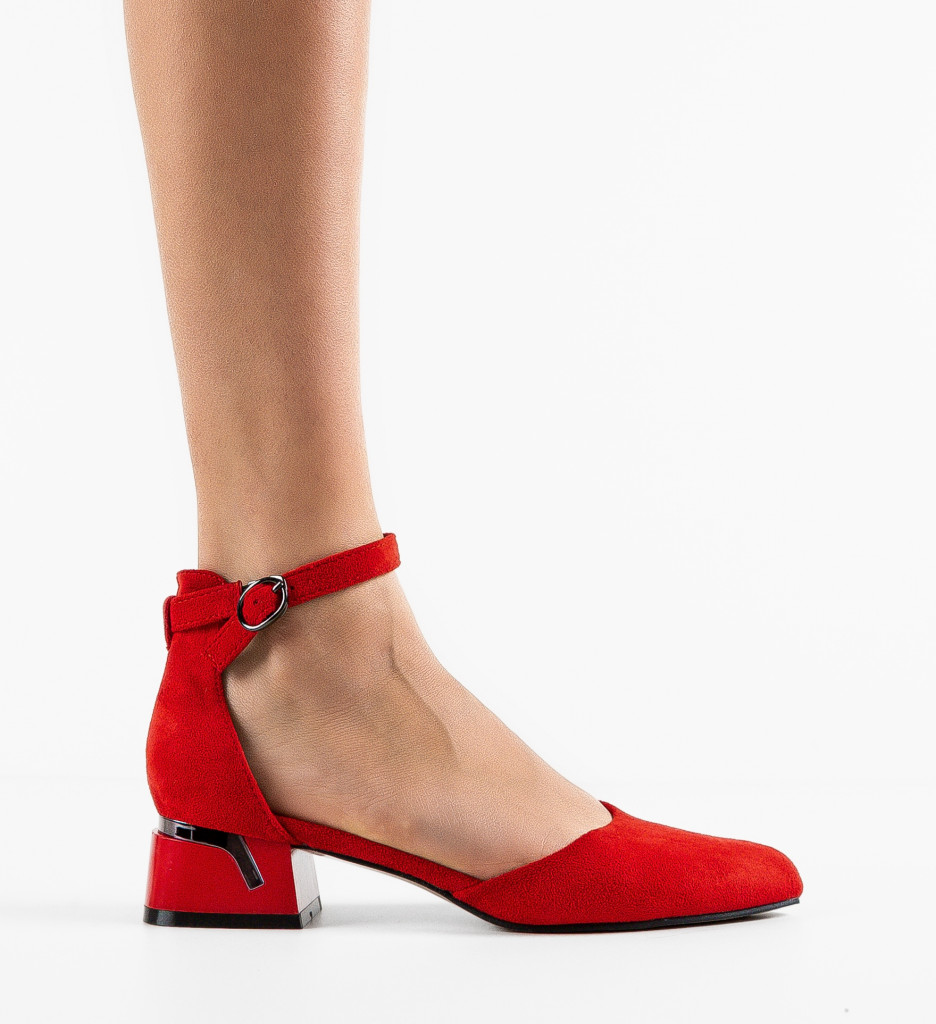 Pantofi dama Zahra rosii cu toc elegant - imagine 6