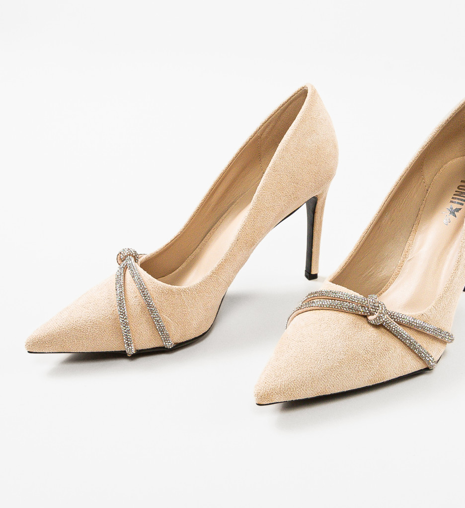 Pantofi Toc Titaniu Bej Eleganți - imagine 6