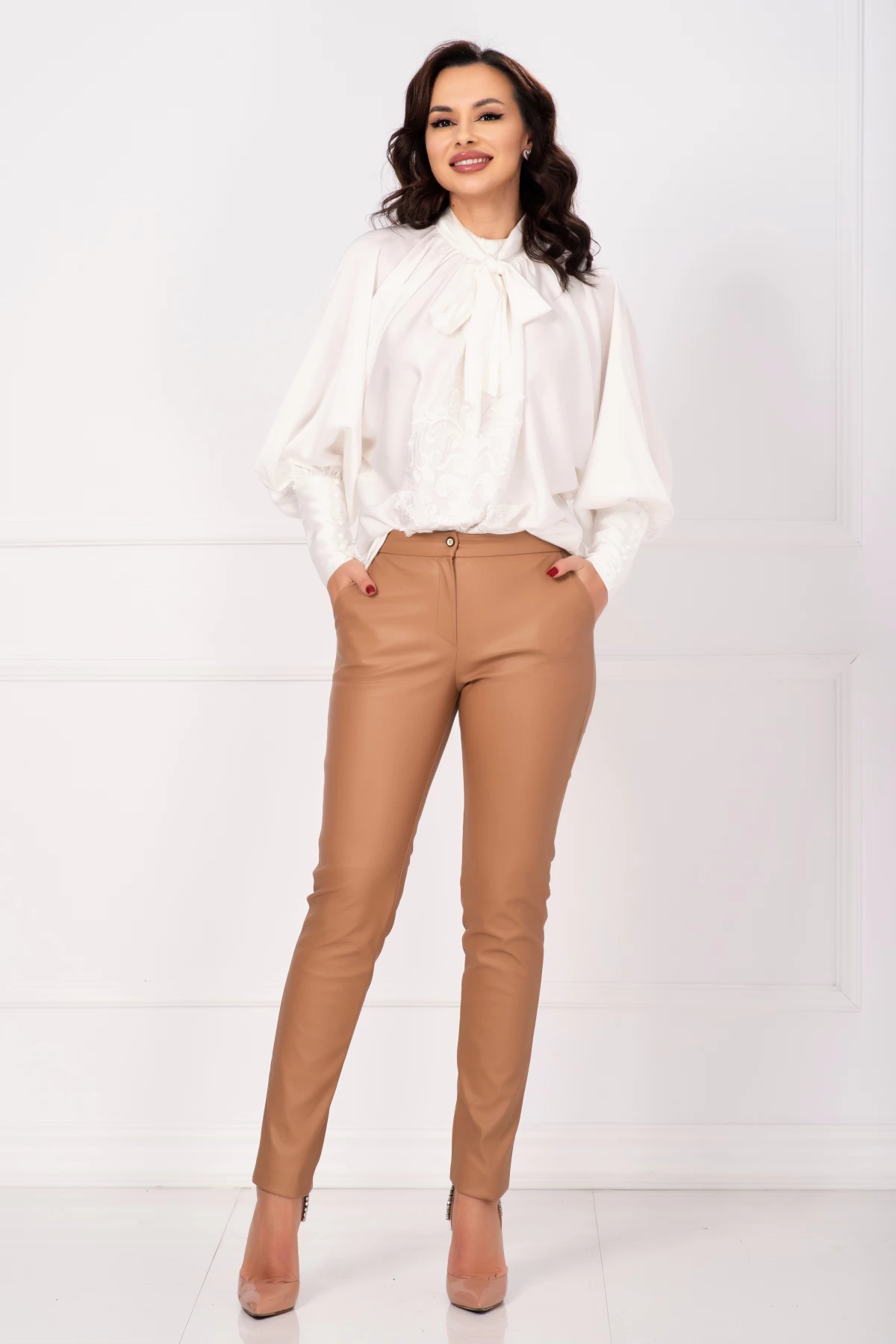 Pantaloni Inpuff Piele Ecologică Maro Conici