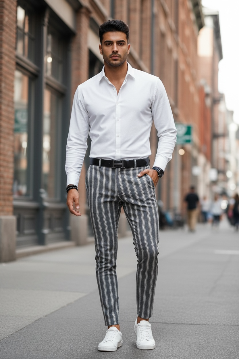 Pantaloni Barbati Eleganti cu Dungi Regular Fit - imagine 2
