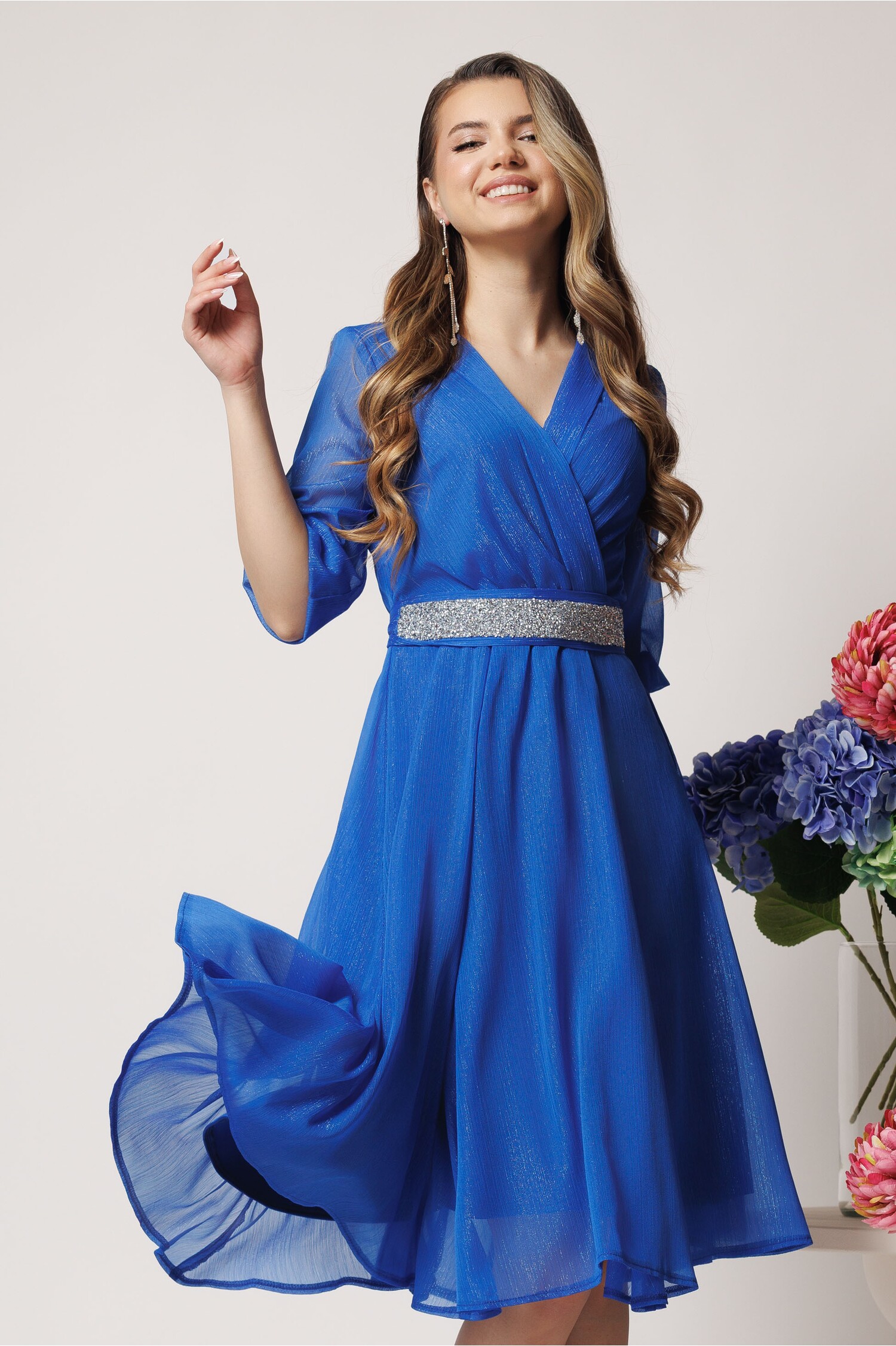 Rochie Dy Fashion albastră elegantă cu fir strălucitor