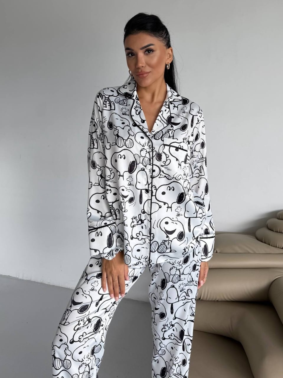 Set Pijama Dama Snoopy cu Nasturi - Delis
