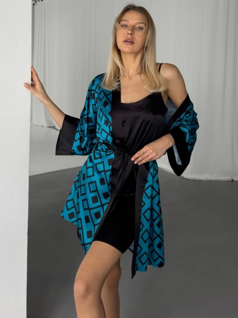 Set Halat & Camasă Delis Negru/Turcoaz - imagine 4