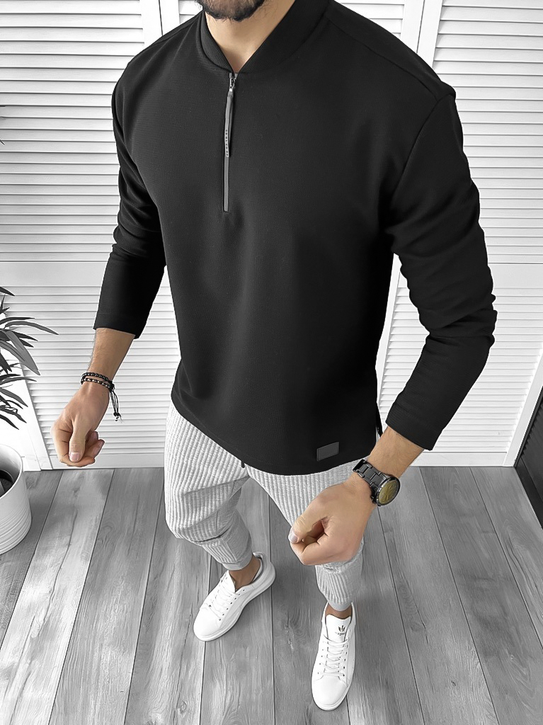 Bluză Bărbați Neagră Asimetrică Slim Fit