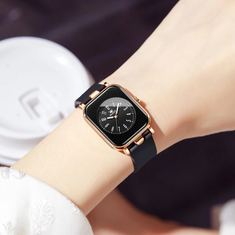 Ceas de damă Olevs CS1595 silicon negru-rose gold - imagine 2