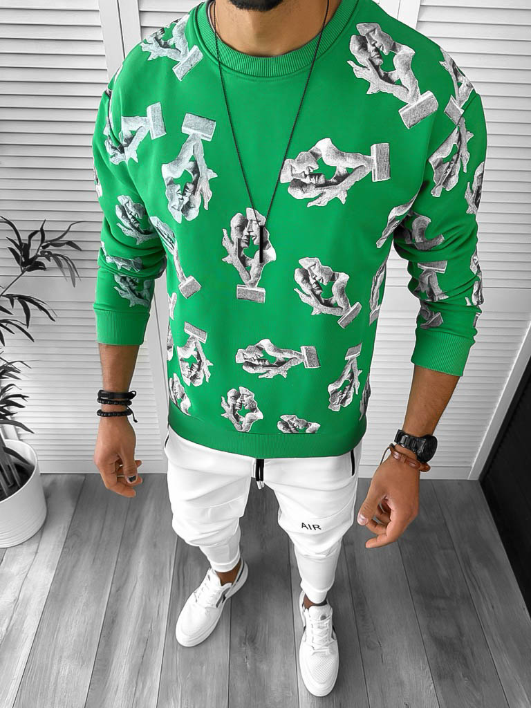 Bluza barbati cu imprimeu verde | Stil casual