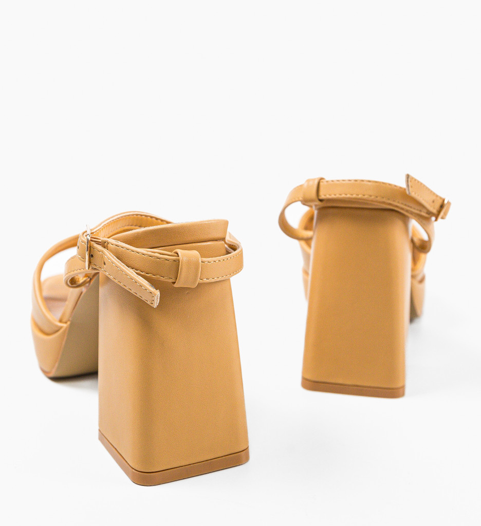 Sandale Dama cu Toc Flaviana Camel - Elegante - imagine 7