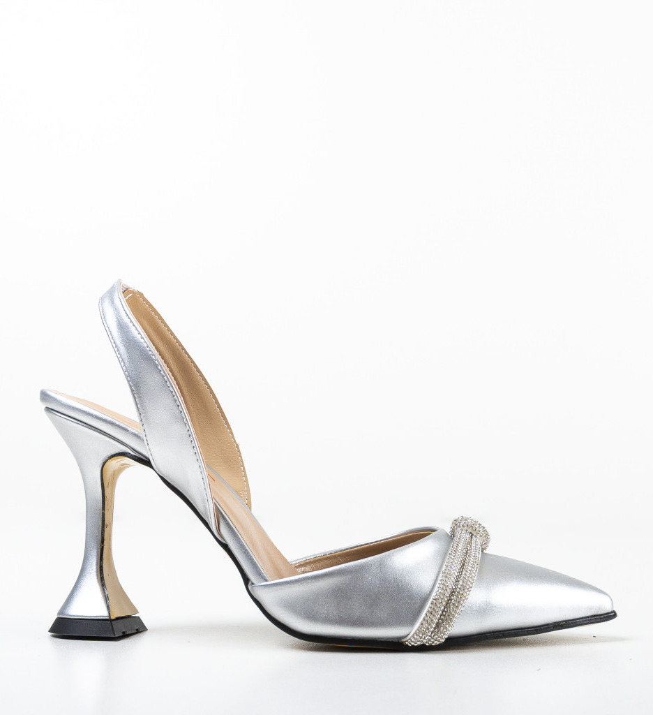 Pantofi Quar Argintii Eleganți cu Toc - imagine 4