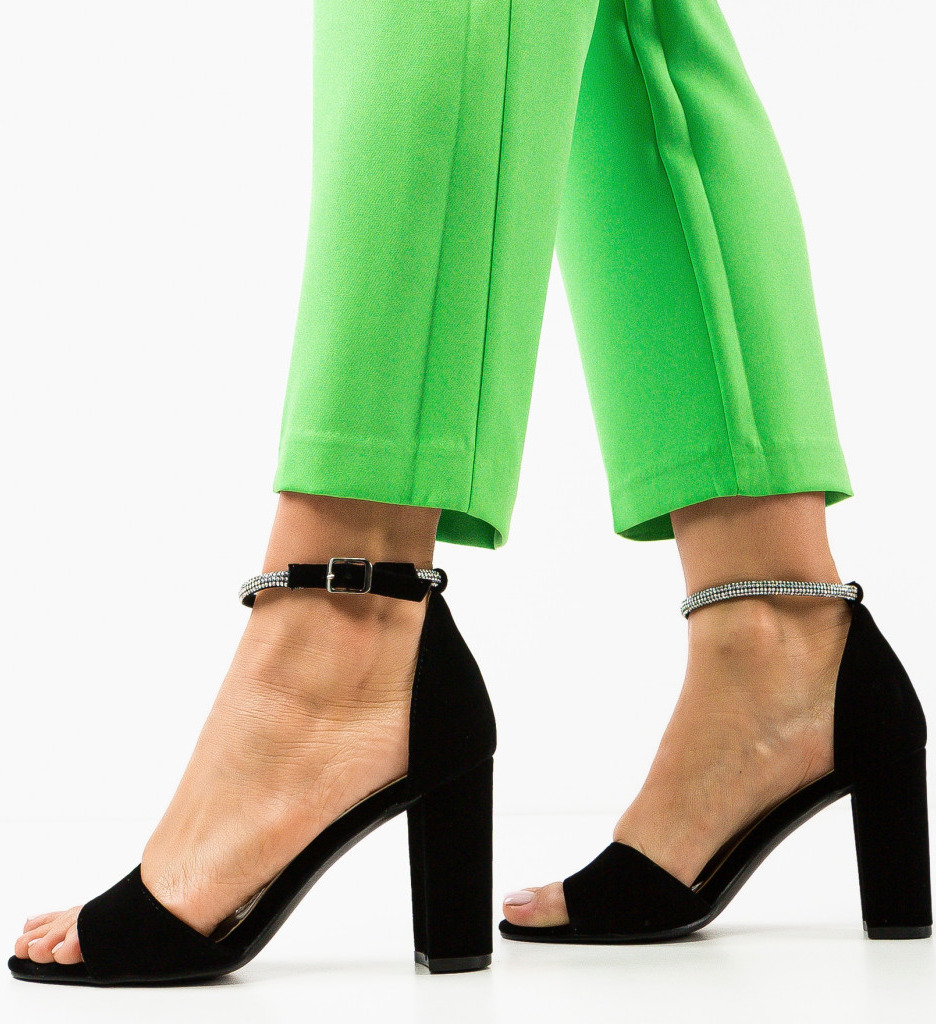 Sandale Dama Kinu Negre Elegante cu Toc - imagine 3