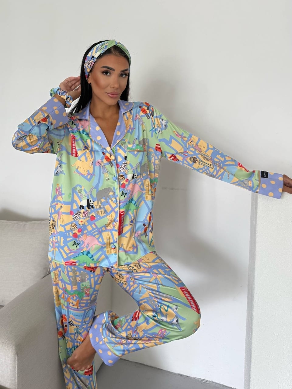 Set Pijama Delis 2 Bucăți Nasturi Multicolor