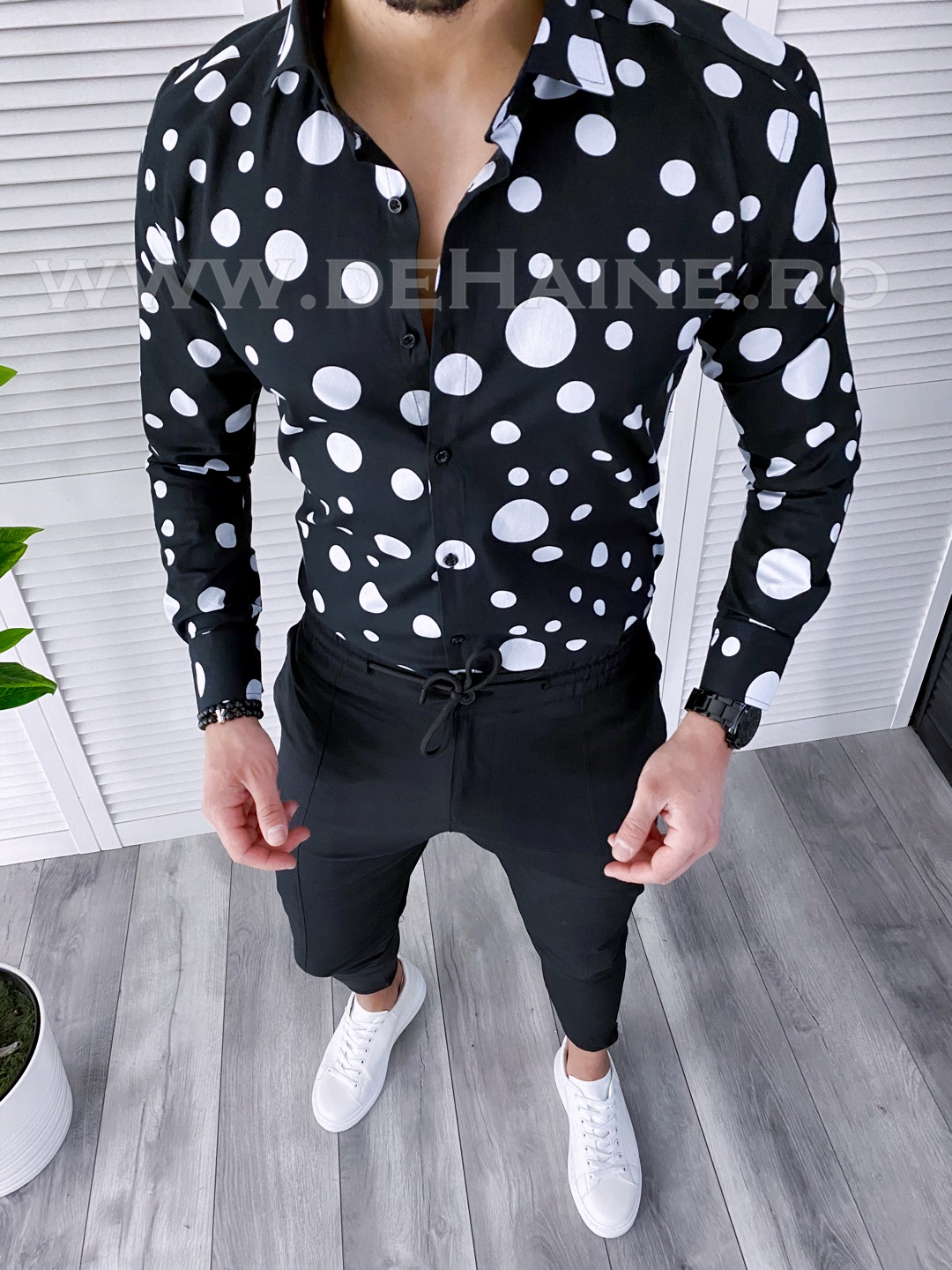 Cămăși Bărbați Negre Slim Fit Elegante