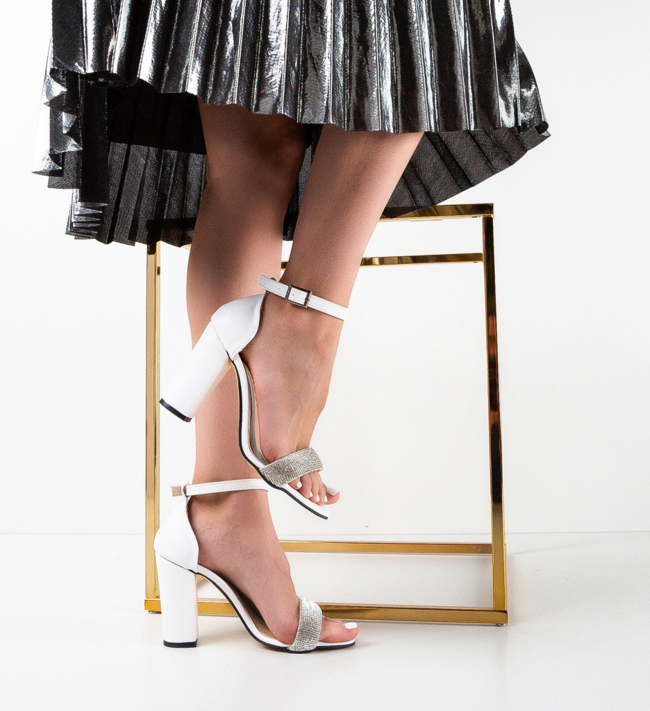 Sandale Hester Albe cu Toc Elegant - imagine 2