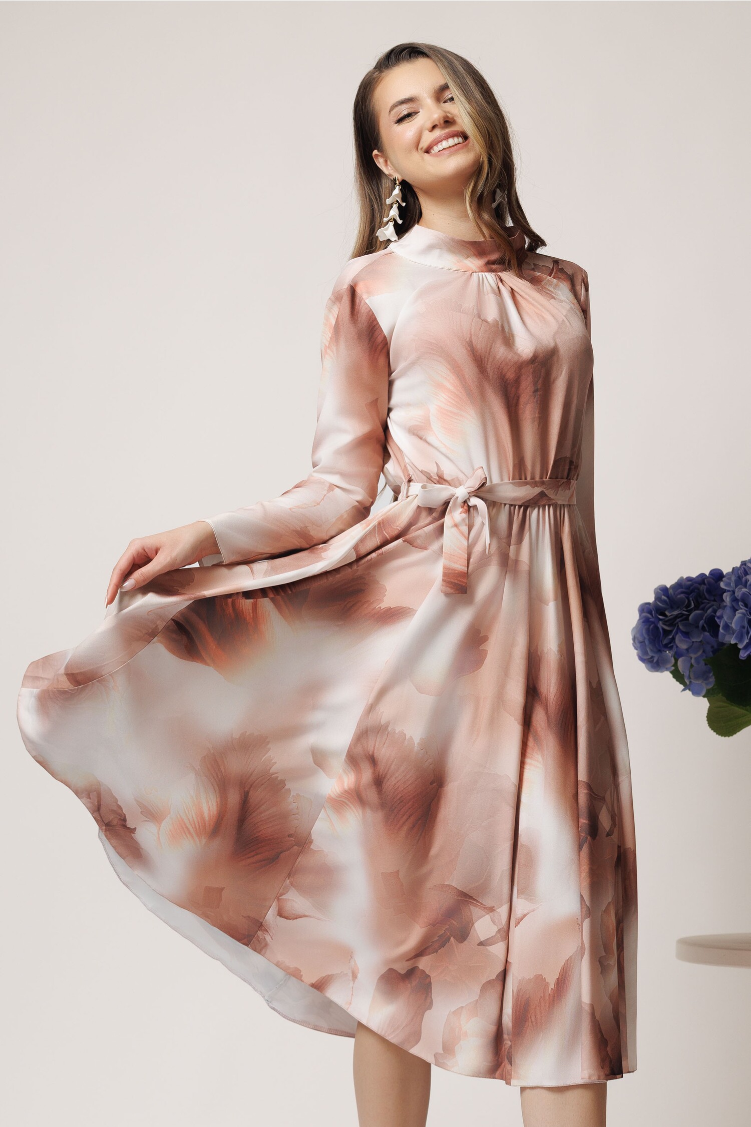 Rochie Poplin Bej DY Fashion cu Imprimeuri