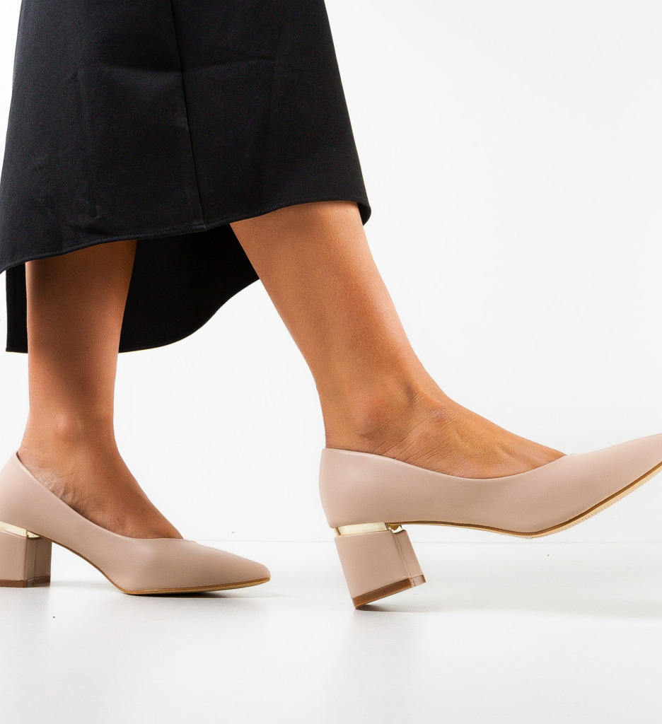 Pantofi Helen Bej cu Toc Eleganti - imagine 3
