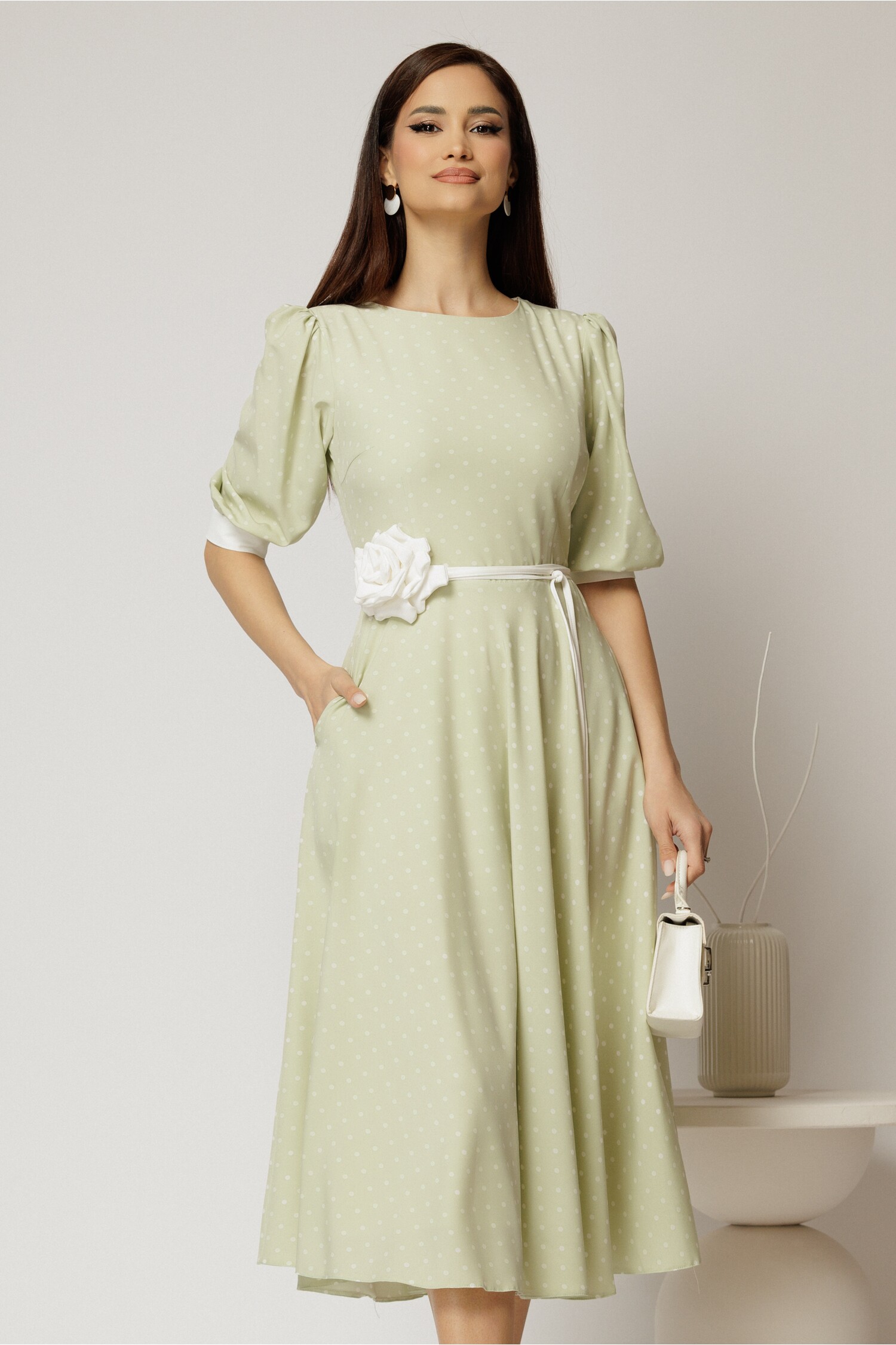 Rochie Midi Verde Fistic cu Cordon