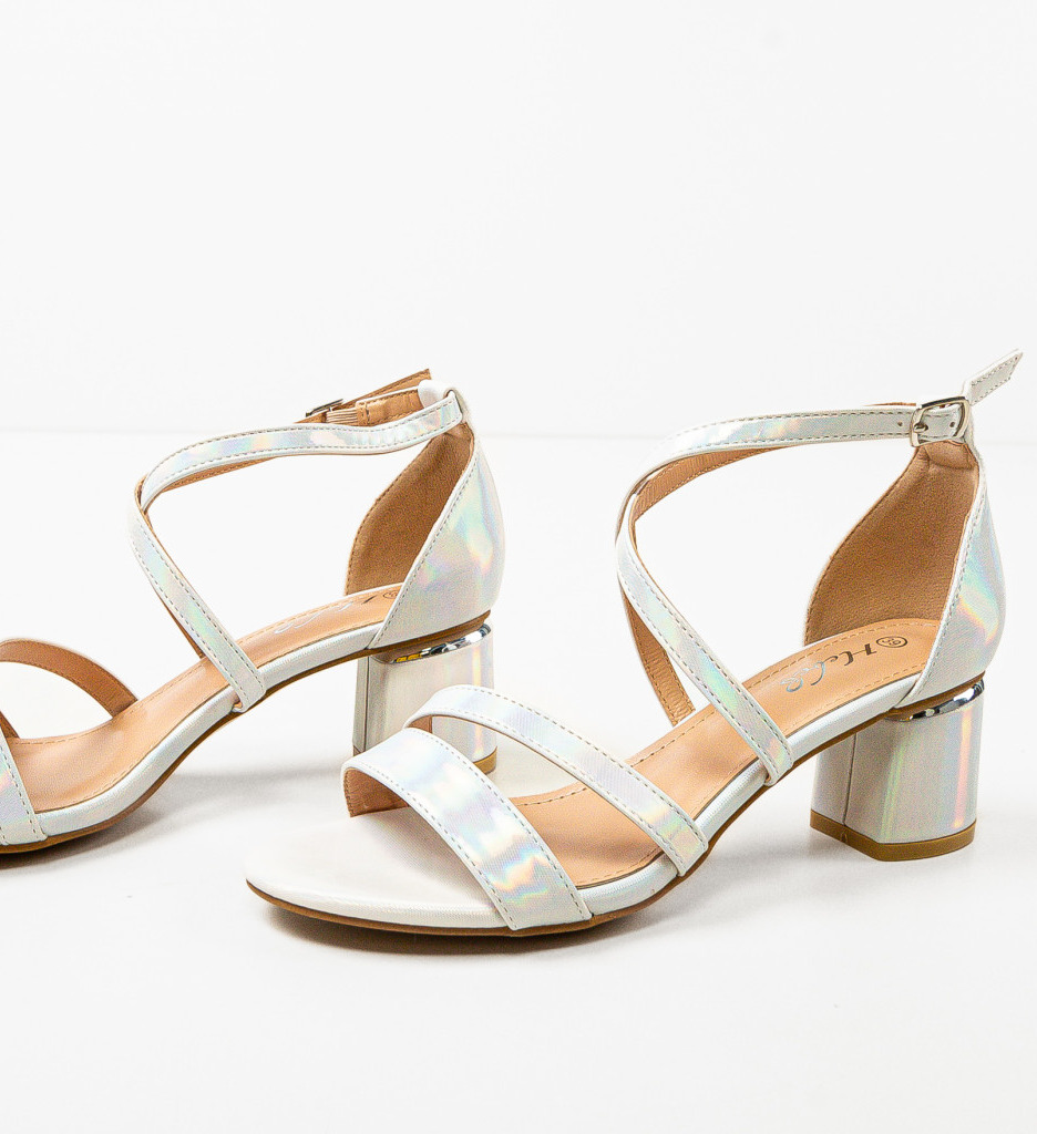 Sandale Manana Albe cu Toc Elegant - imagine 6