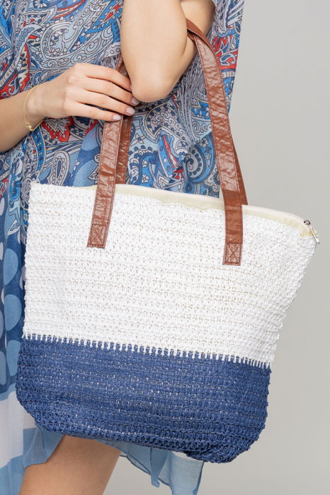 Geanta Shopika Bicolora Impletita - Stil Verii