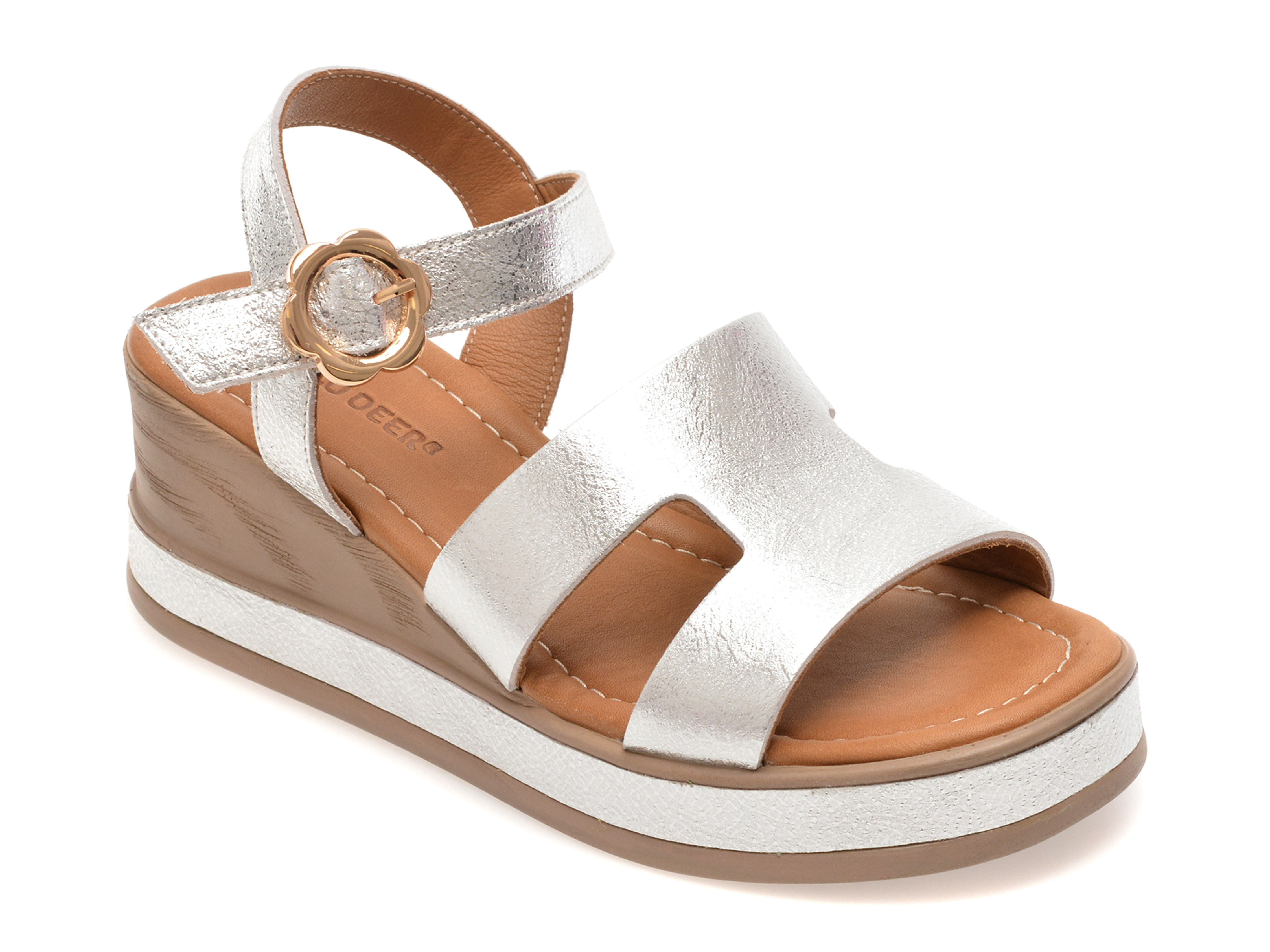 Sandale Gold Deer Argintii Piele Naturală 22075