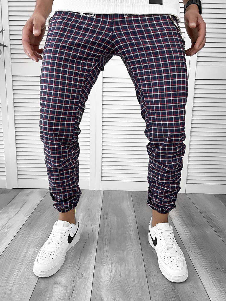 Pantaloni Barbati Casual în Carouri din Bumbac