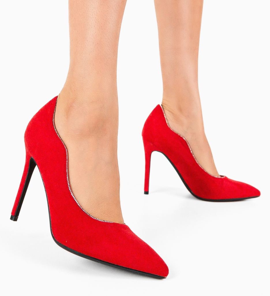Pantofi Dama Wayan Rosii cu Toc Eleganți