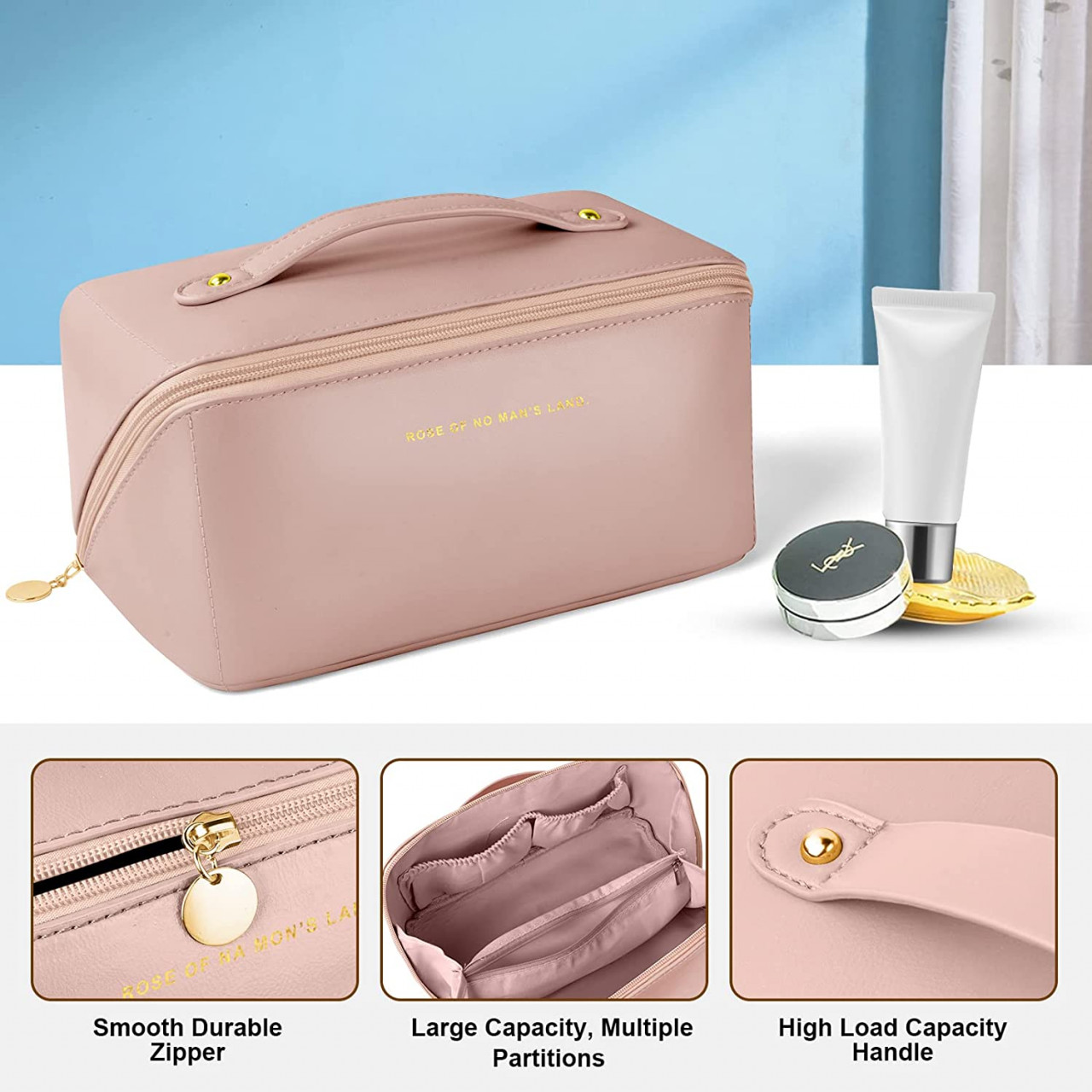 Geanta cosmetice Delis Chabela Roz, impermeabila, 25x12x12.5 cm - imagine 5