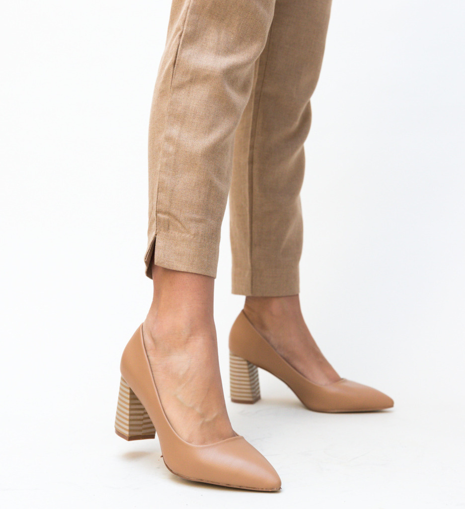 Pantofi Jaylen Bej cu Toc Eleganți - imagine 5