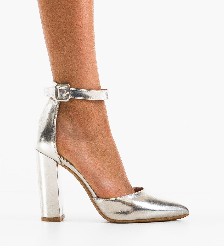 Pantofi Anjali Argintii Eleganți cu Toc - imagine 4