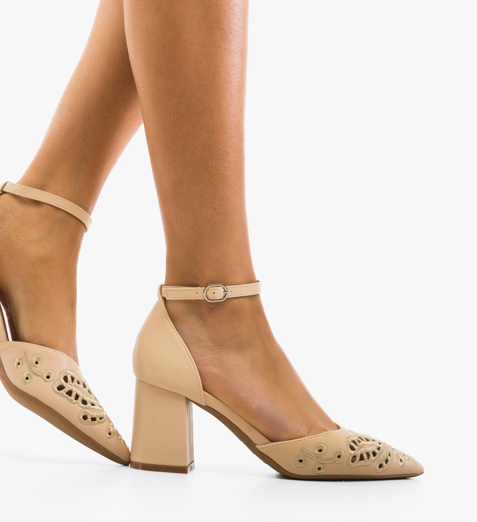 Pantofi Hahey Bej cu Toc Eleganți - imagine 5