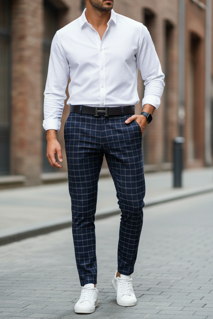 Pantaloni Casual Bărbați Carouri Regular Fit - imagine 2