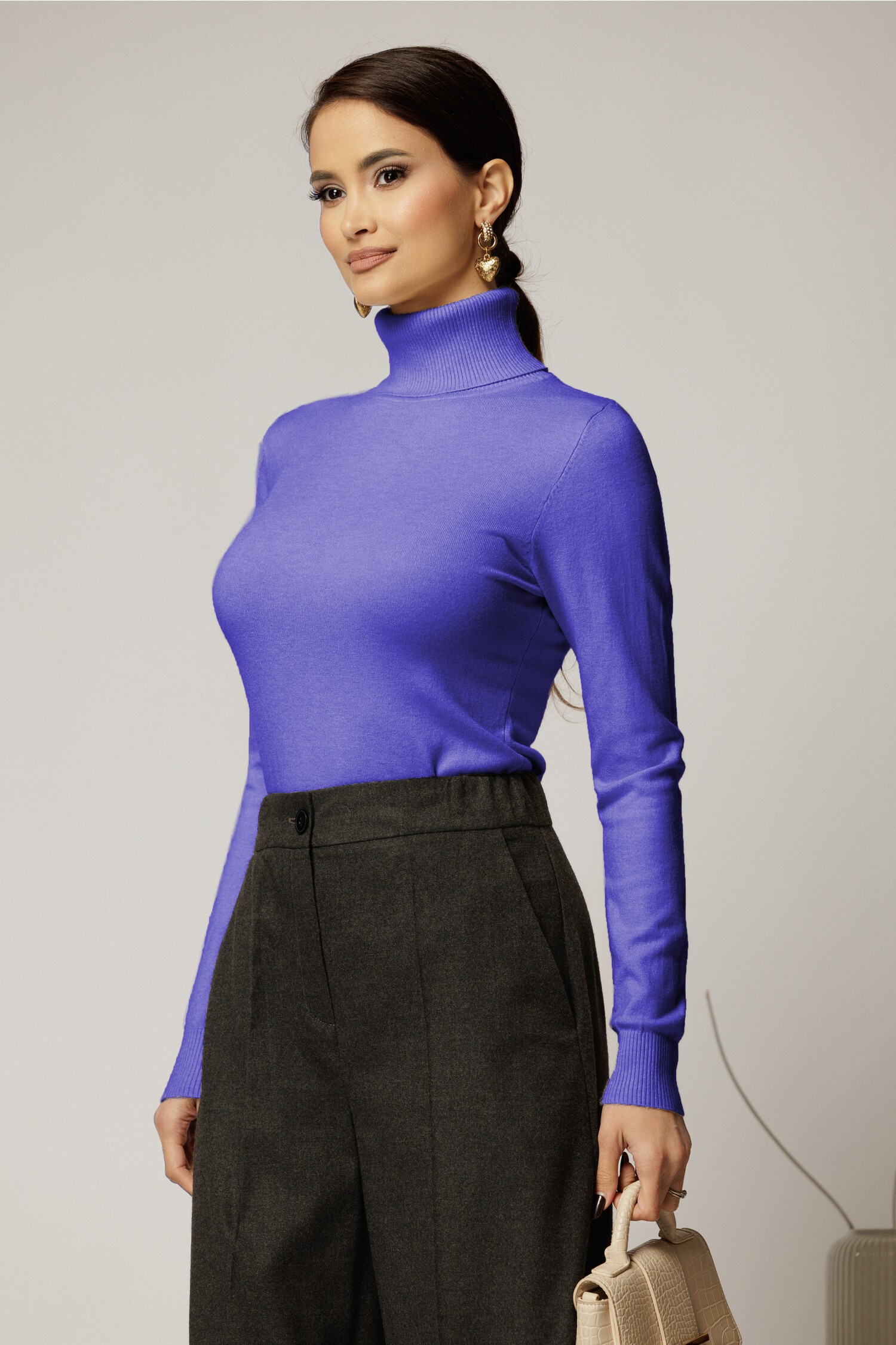 Maleta Mov Tricot Guler Intors Casual