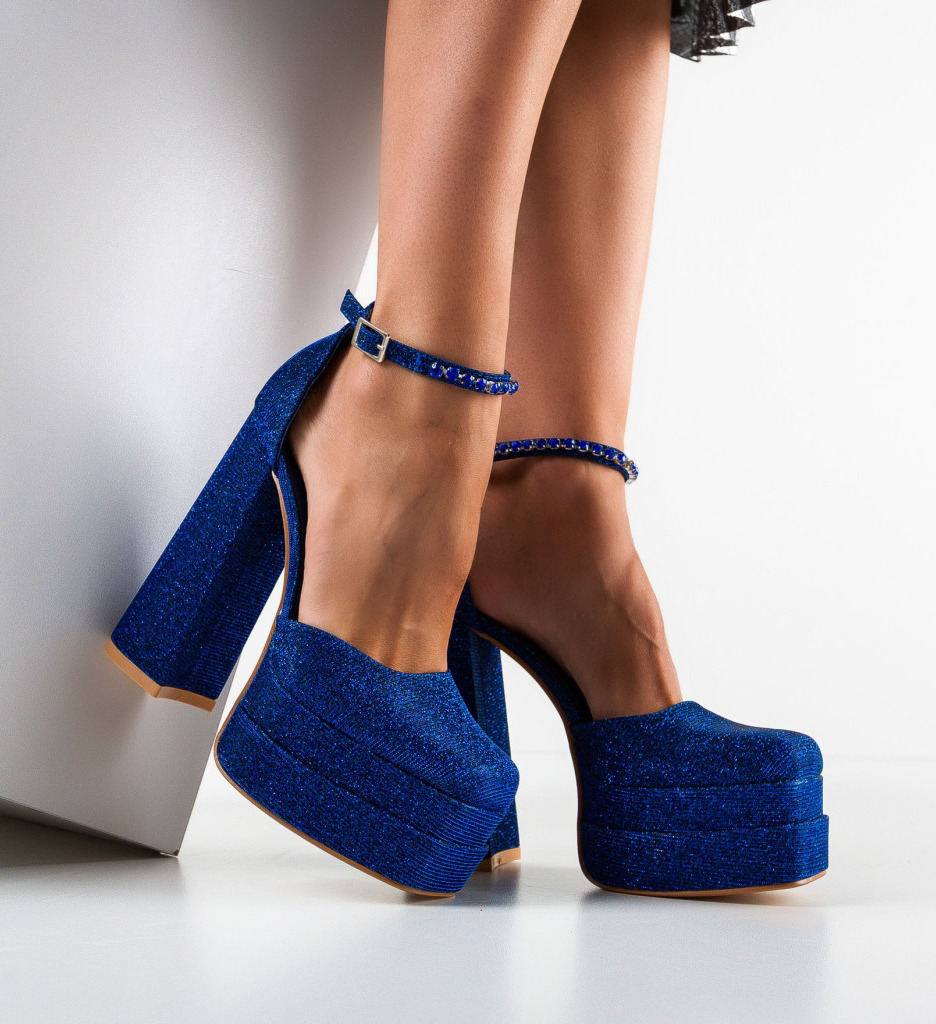 Pantofi Kierran Albastri cu Toc Elegant - imagine 2