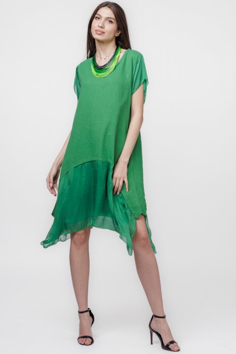 Rochie In Verde cu Volan Matase Shopika - imagine 1