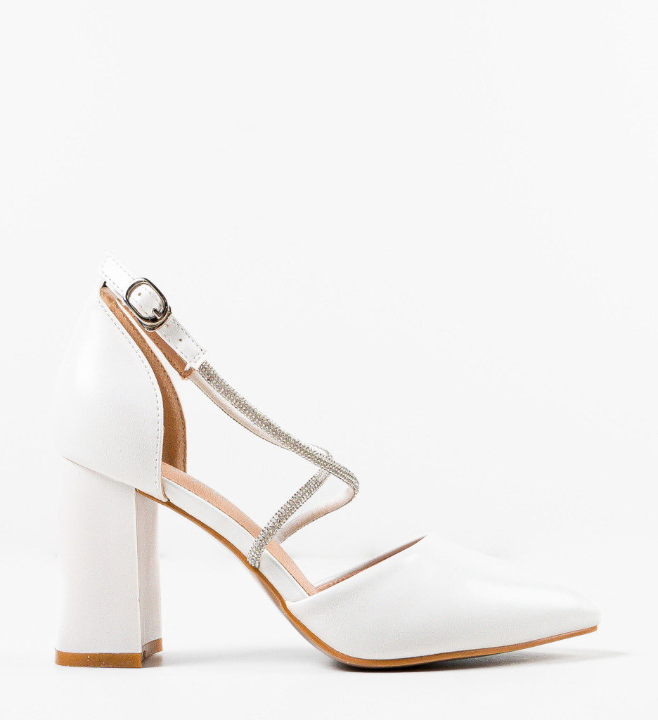 Pantofi Dama Doitei Albi Eleganți cu Toc - imagine 4