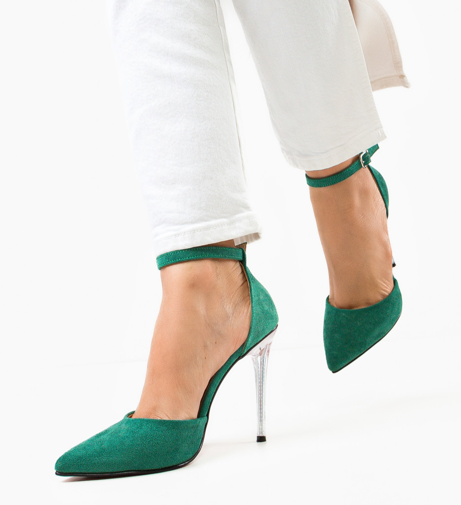 Pantofi Saloka Verzi cu Toc Eleganți - imagine 2