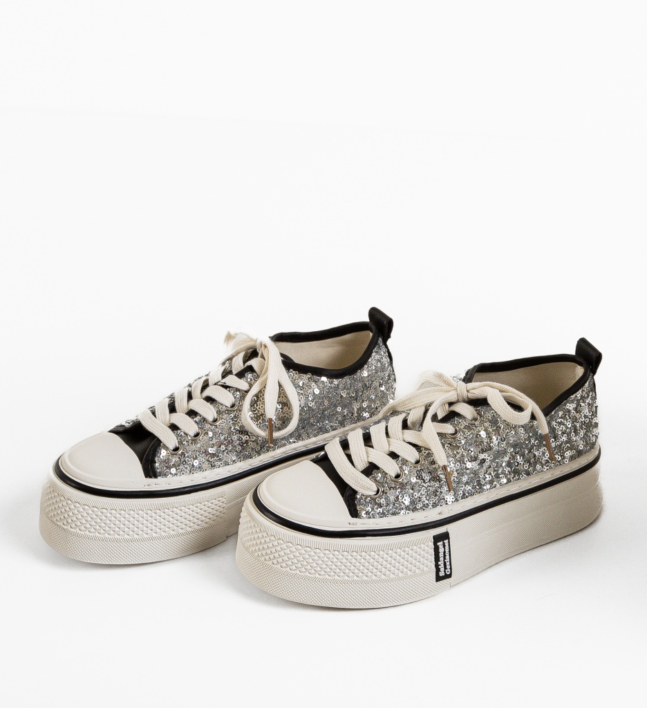 Sneakers Dama Argintii cu Paiete - imagine 7