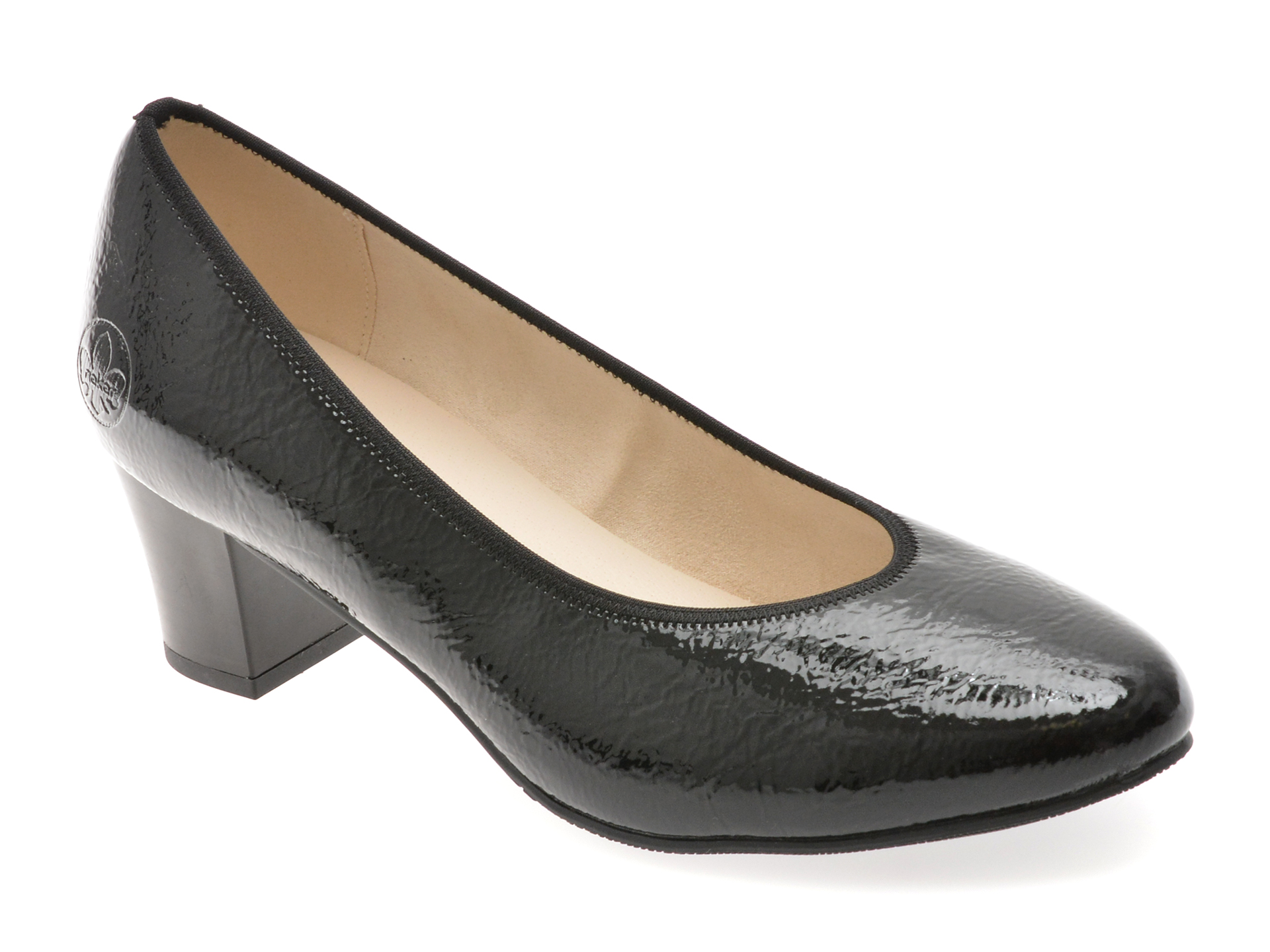 Pantofi RIEKER eleganți negri din piele lacuită