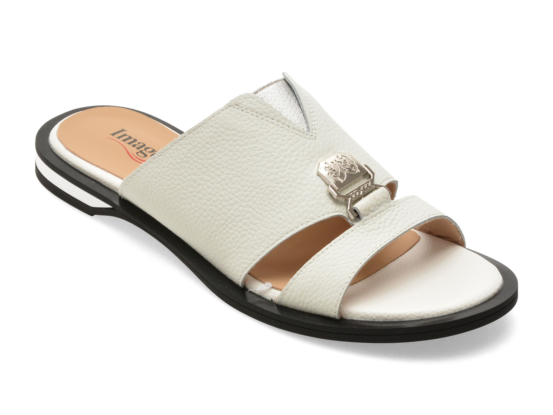 Papuci IMAGE albi din piele naturală, model 5S079