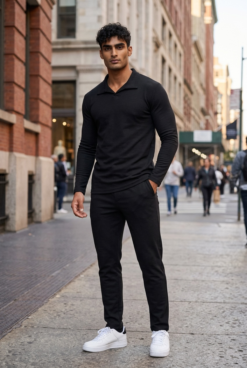 Trening barbati slim fit negru Pantaloni + Hanorac 7500 i15-3