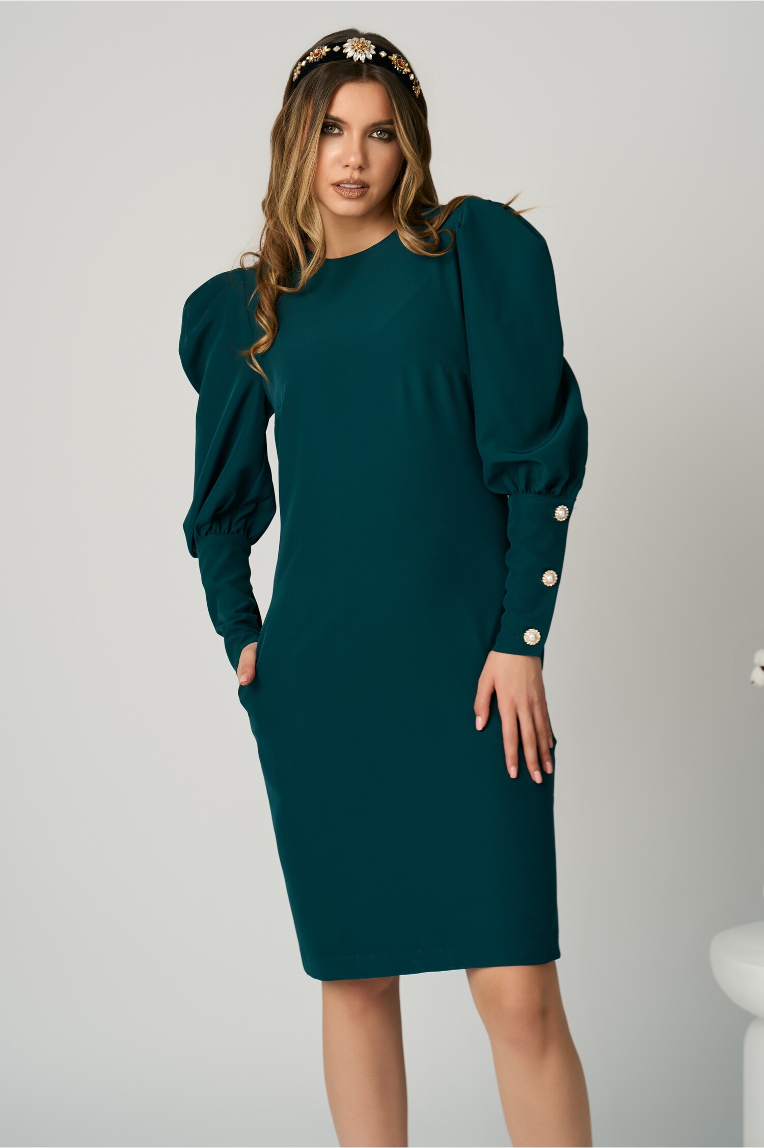 Rochie Office Verde Elegantă | DY Fashion