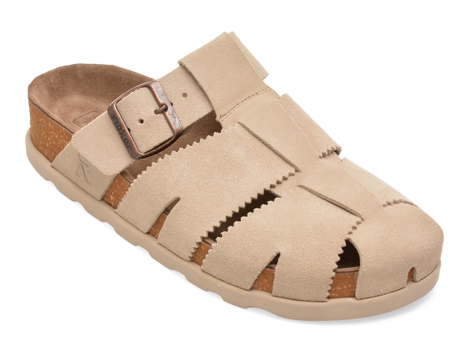 Papuci RIEKER V3164 gri, Piele intoarsa Confort
