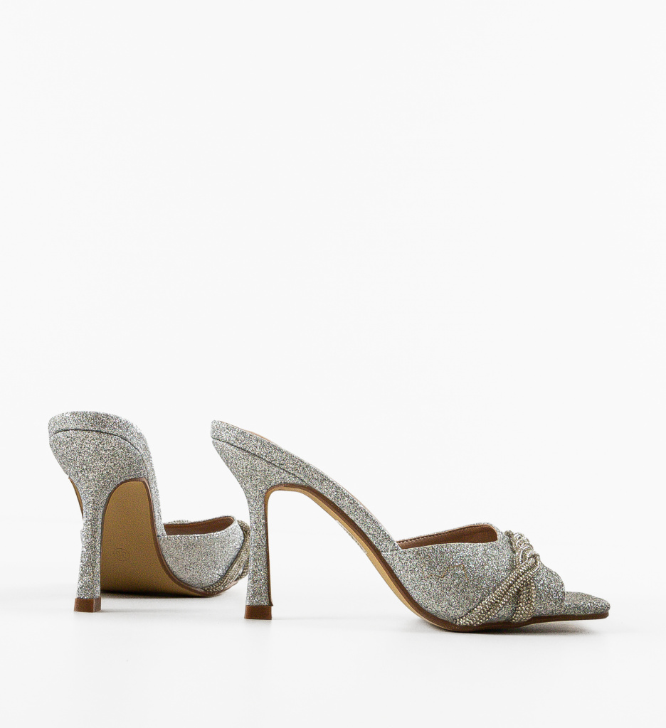 Saboti Dama Ayanda Argintii cu Toc Eleganți - imagine 5