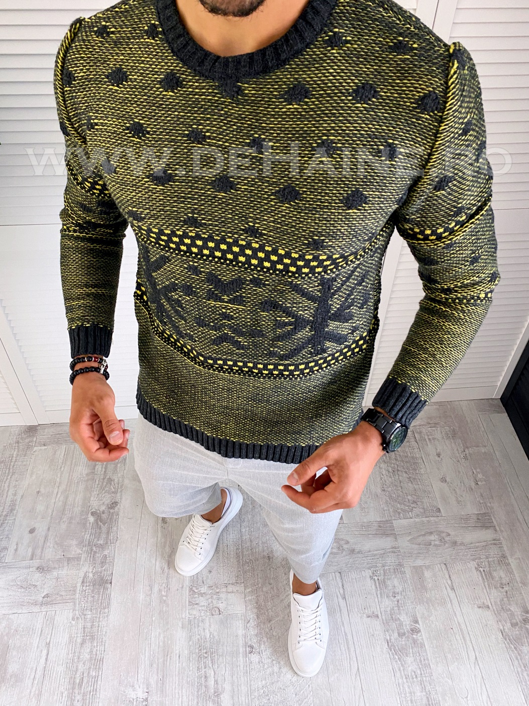 Pulover Barbati Slim Fit Gri Elegant T3566