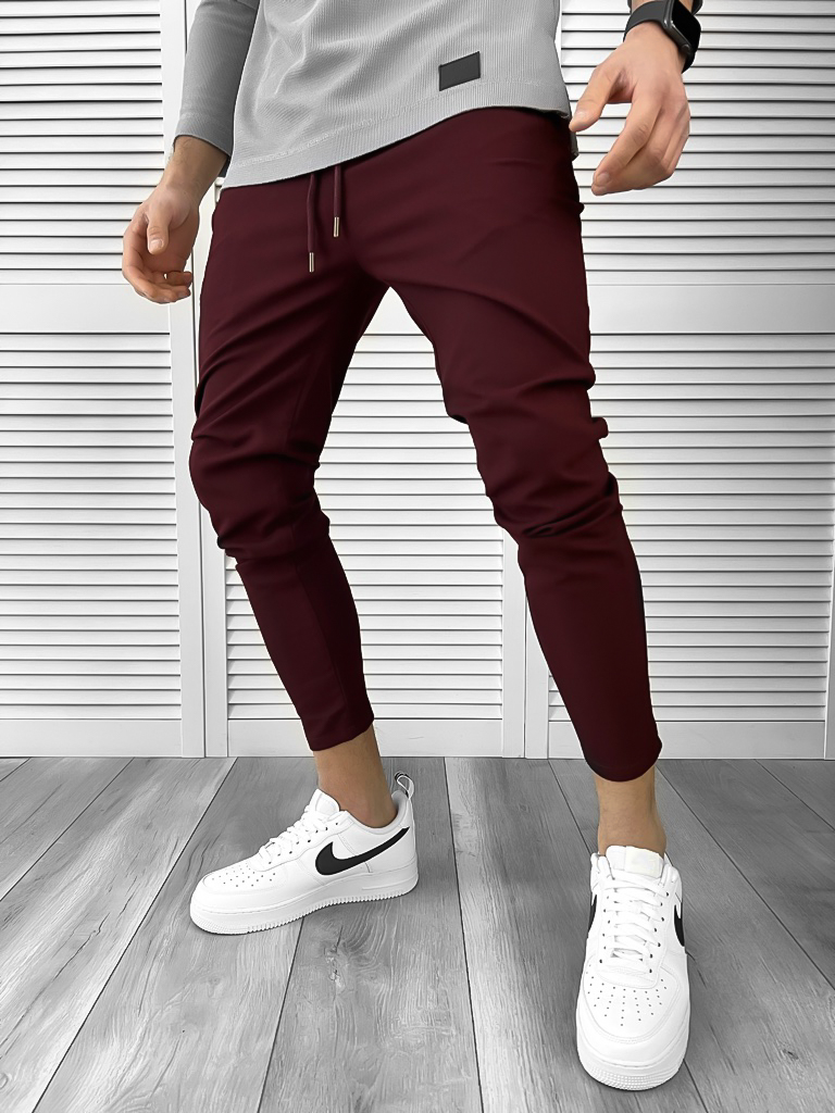 Pantaloni Barbati Casual Grena Bumbac 100%