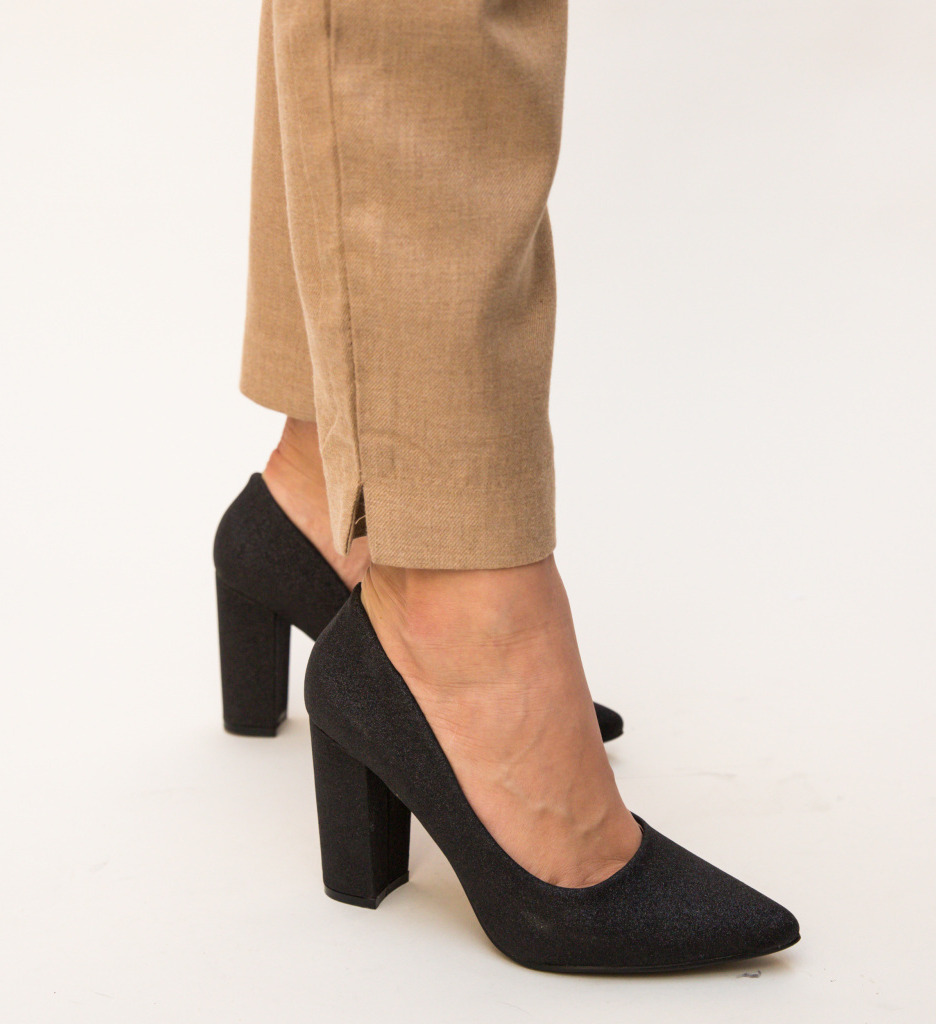 Pantofi Tyga Negri Eleganți cu Toc - imagine 3