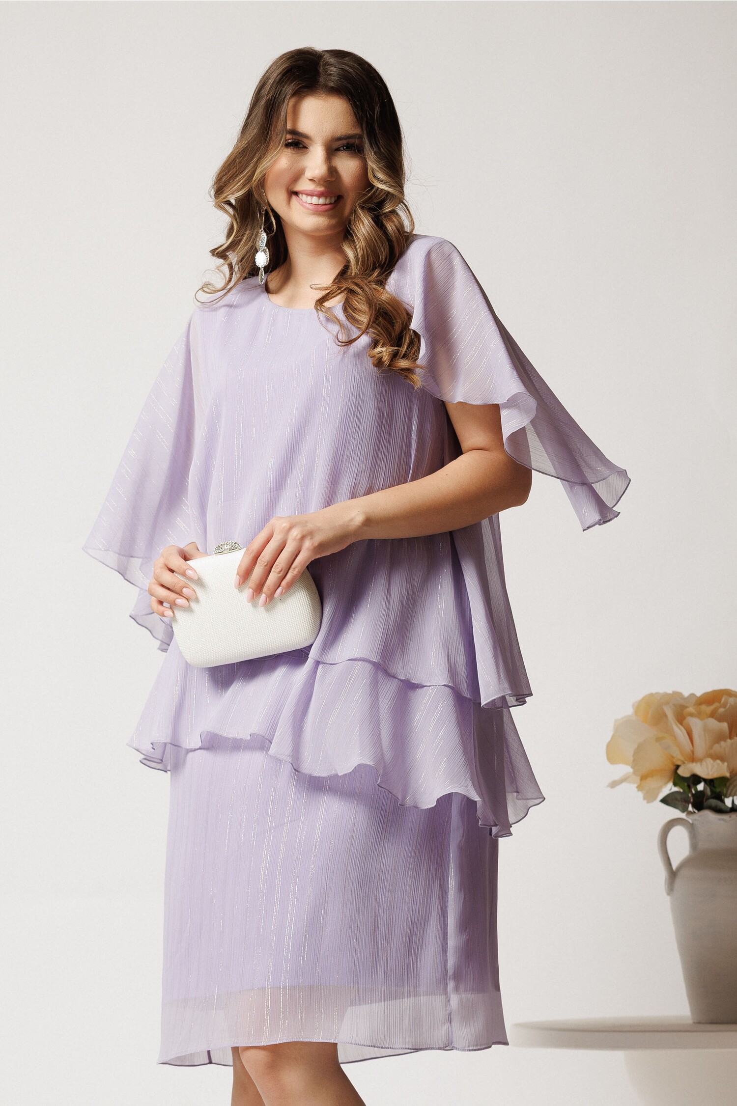 Rochie Midi Lila cu Capă - Eleganță Asigurată