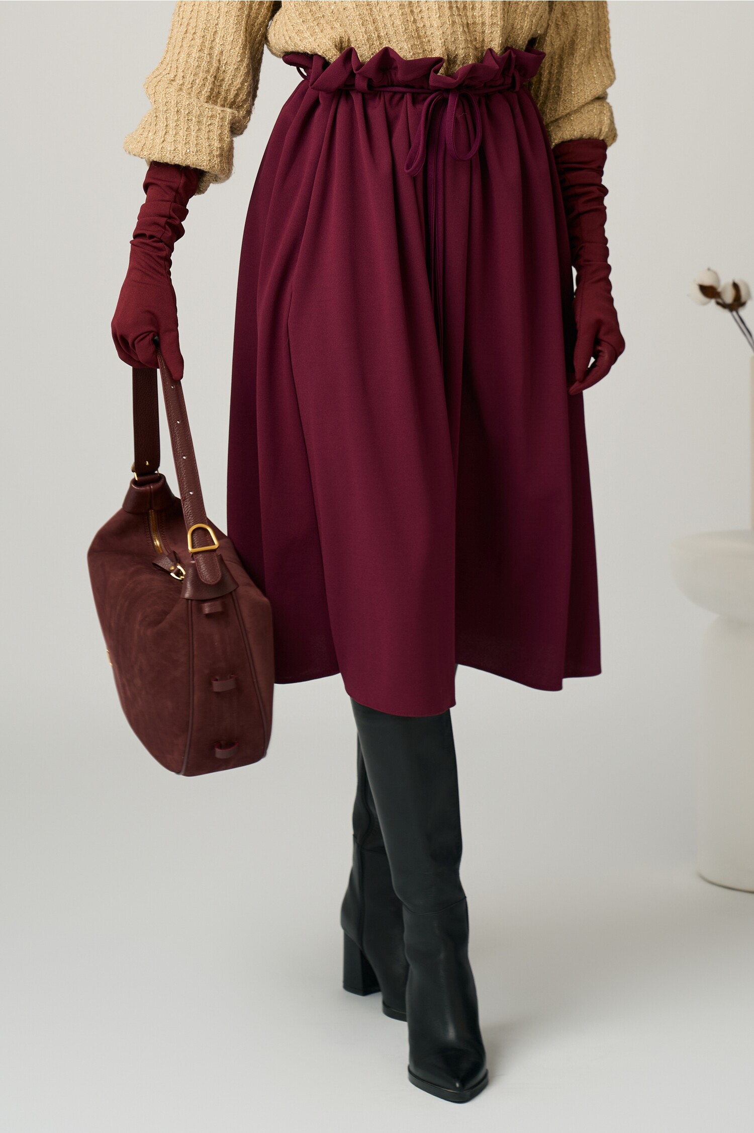 Fusta Office DY Fashion Bordo cu Snur Reglabil