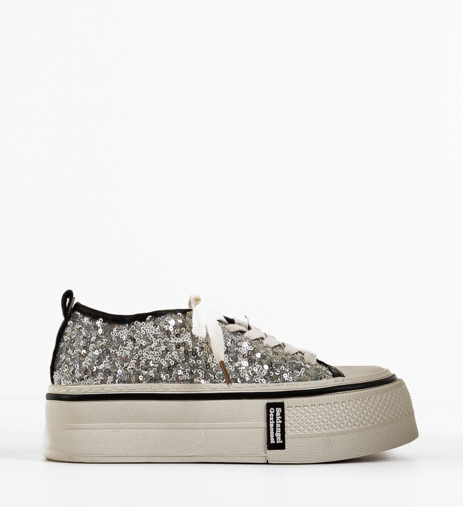 Sneakers Dama Argintii cu Paiete - imagine 6