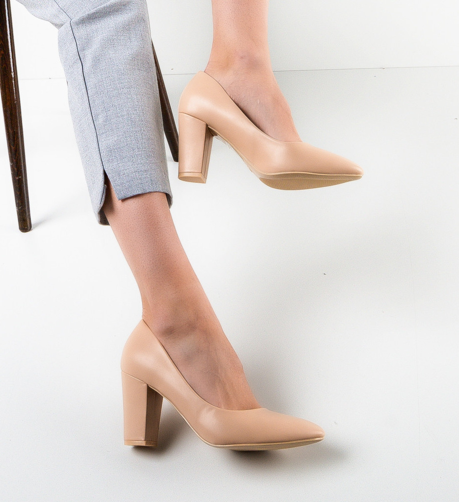 Pantofi Dama Currie Bej cu Toc Elegant - imagine 3